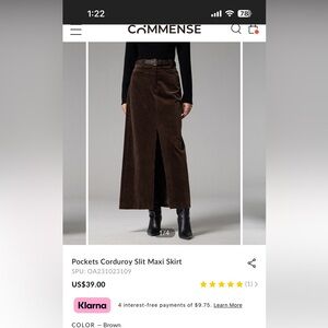 *BRAND NEW* COMMENSE Pockets Corduroy Slit Maxi Skirt XS
